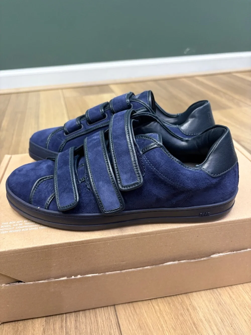 P448 Navy Suede Velcro Triple Strap Sneakers - Picture 2 of 4